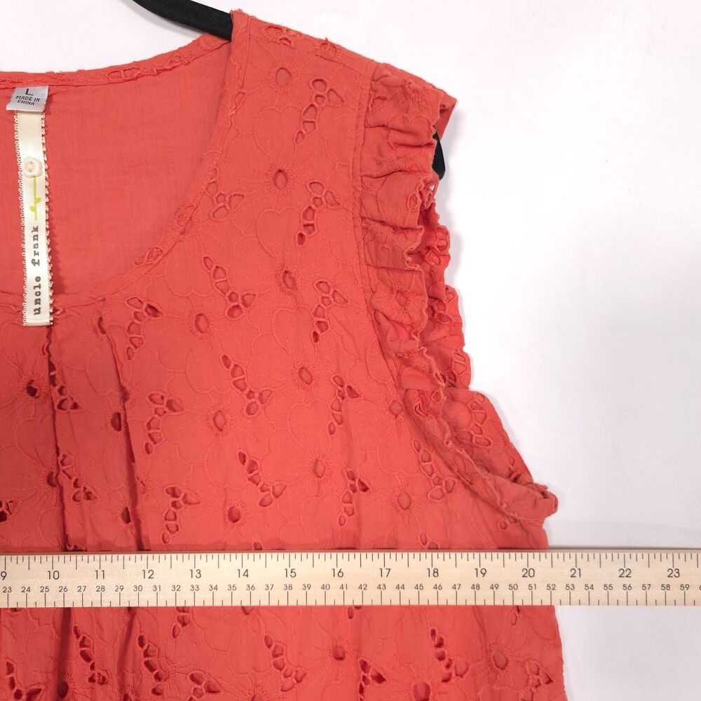 Anthropologie Coral Eyelet Ruffle Mini Dress - Picture 5 of 10